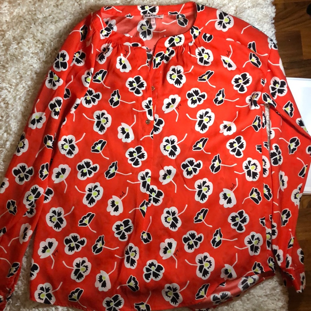 Flower printed coral-orange blouse